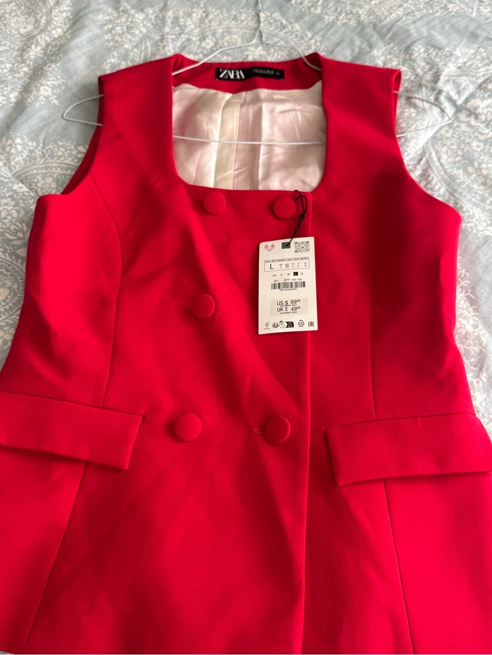 ZARA Pink-Red Sleeveless Double-Breasted Dress
